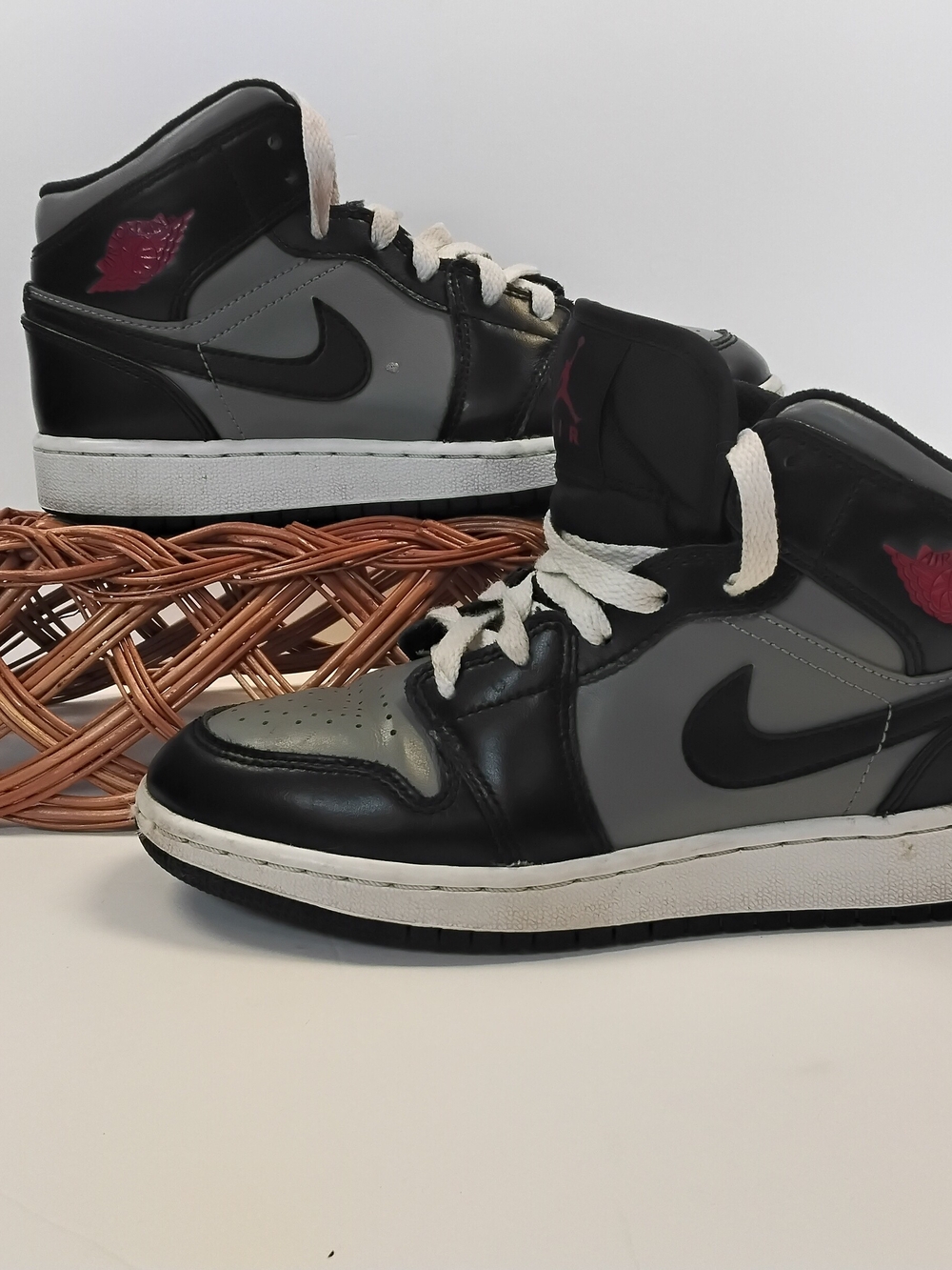 Jordan Men’s High-Top Sneakers - Black, Gray & Red Accent